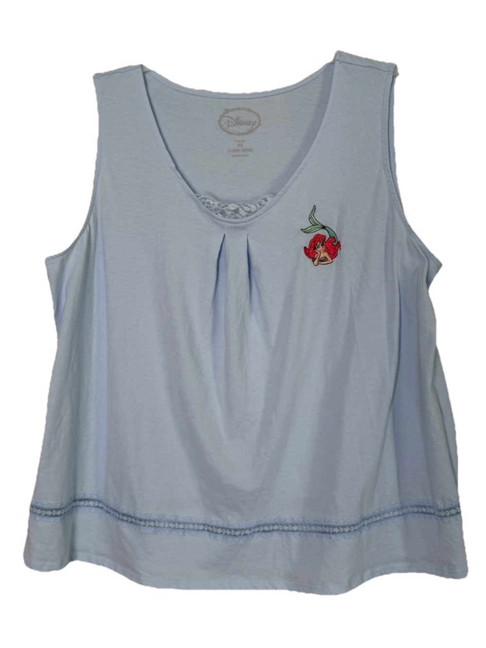 Disney Ariel Little Mermaid Womens 2X Pajama Tank Top Embroidered Blue Lace Trim